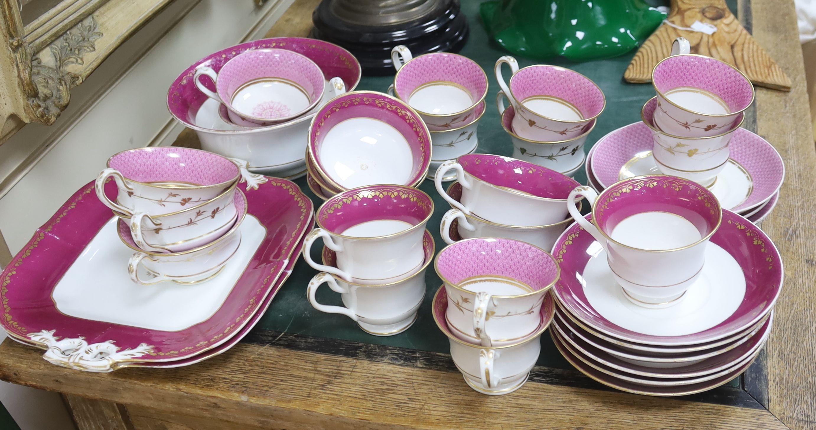 Two Victorian pink ground porcelain tea and coffee sets